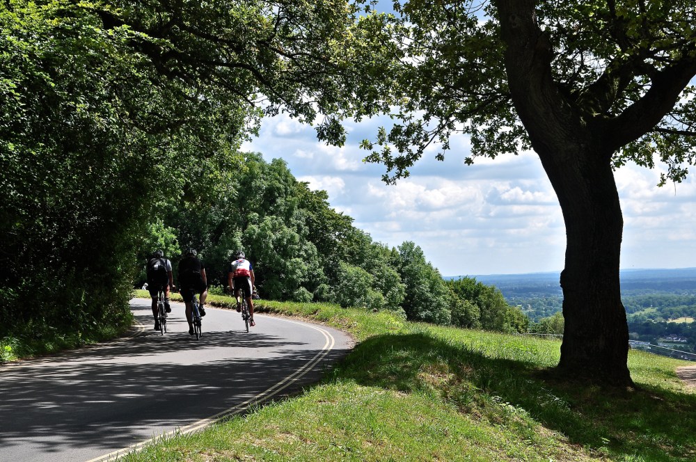 Cyclists at the summit to Box Hill