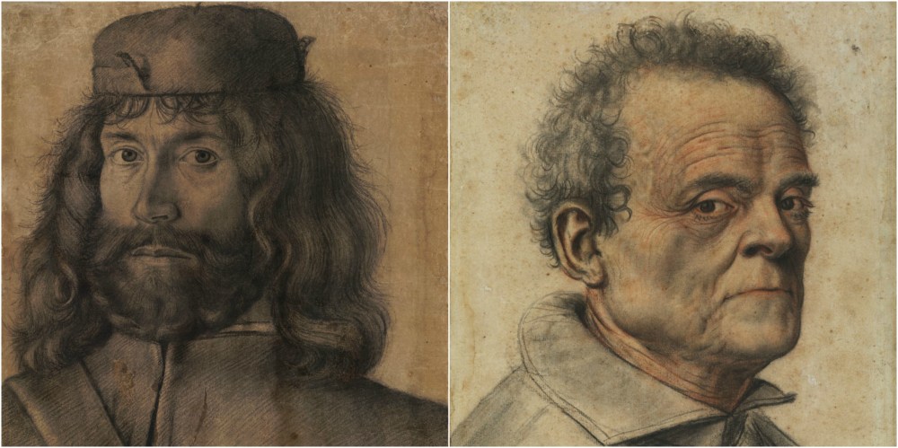 Man with Shoulder-length Hair Wearing a Cap by an Unknown Venetian artist, c.1500; © The Trustees of the British Museum Old man attributed to Lagneauor Lanneau © The Samuel Courtauld Trust, The Courtauld Gallery, London
