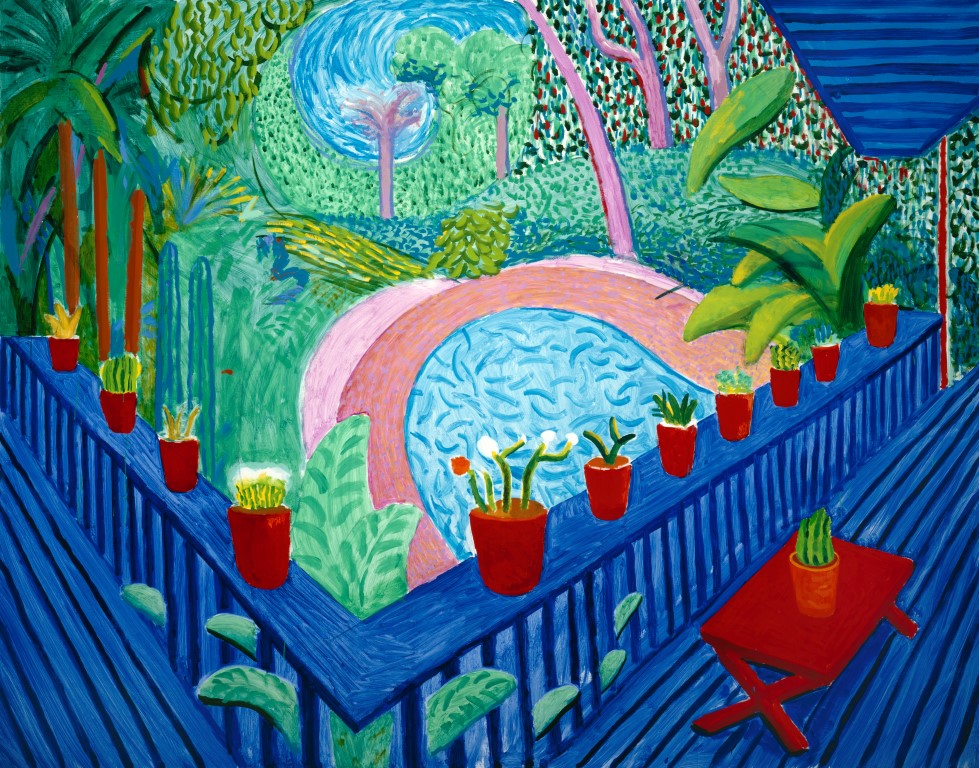 "RED POTS IN THE GARDEN" 2000 OIL ON CANVAS 60 X 76" © DAVID HOCKNEY PHOTO CREDIT: RICHARD SCHMIDT