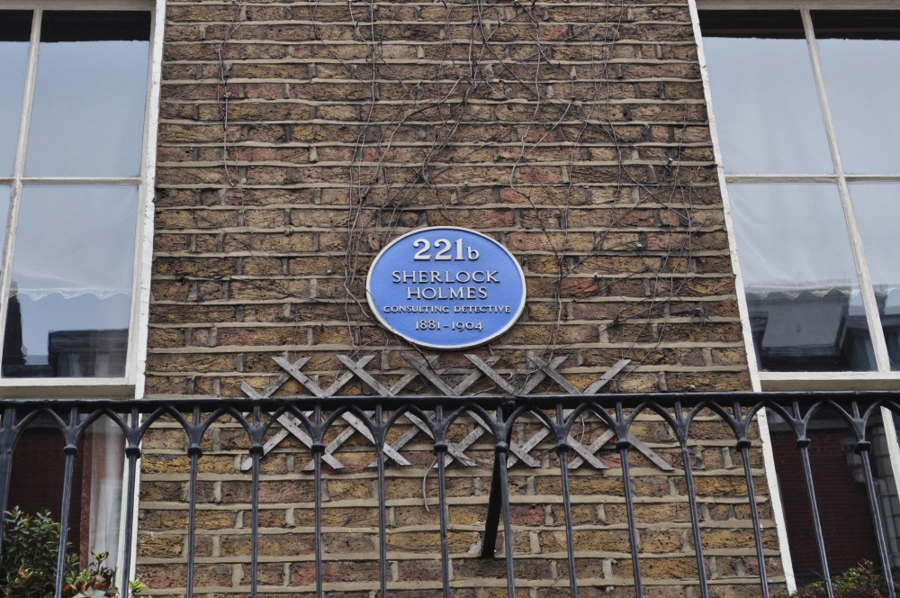 Fictional unofficial blue plaque of Sherlock Holmes by Sue Lowry